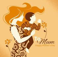 Beautiful silhouette of mother and baby in retro style N2