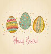 Happy Easter greeting card with doodle cute eggs