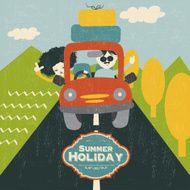 retro couple traveling by car