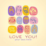 Owls cute greeting card and sample text N6