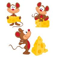 Mouse and cheese in a variety of actions