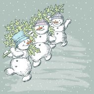 Snowmen with a fir tree