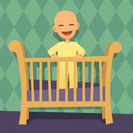 Laughing Baby in Crib Retro Style Cartoon N2