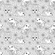 Vintage seamless pattern with bunnies and flowers N2