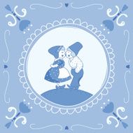 Dutch Delft blue tile with a kissing couple N2