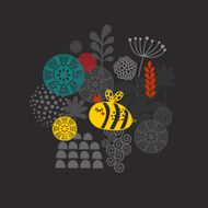 Print with cute bee in the garden