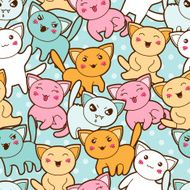 Seamless kawaii cartoon pattern with cute cats N2