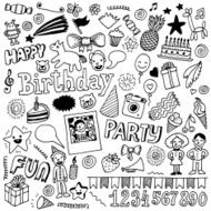 Happy birthday doodle set 2 Hand drawn vector illustration