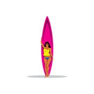 Beautiful surfer girl with surfboard sign Vector Illustration N5