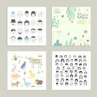 Collection of cute and funny cards Cartoon vector set