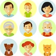 Set of seven family members avatars icons in flat style N2