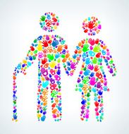 Senior Couple on Hands Pattern White Background N2