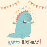 Happy birthday greeting card with cute dinosaur N2