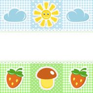 Lace border on sunny background with mushroom and strawberry