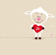 Little sheep with big red heart