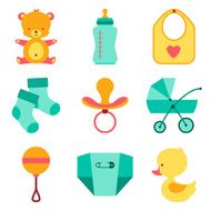 Newborn baby stuff icons set