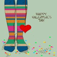 Illustration with girl&#039;s feet in knitted stockings N4