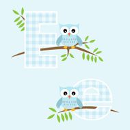 Alphabet for baby boy with owl vector letters E