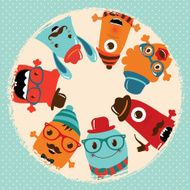 Hipster Retro Monsters Card Design N2