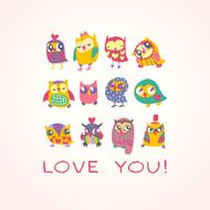Owls cute greeting card and sample text N8