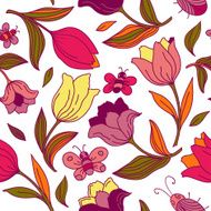 Floral pattern with butterflies and tulips N10
