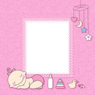 Sweet baby girl announcement card style cartoon N5