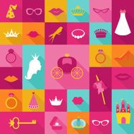 Priness Flat Icons Set - crown lips rings hats
