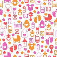 Seamless baby pattern endless background of icons