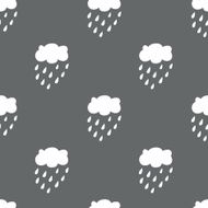 Cloud Rain seamless pattern Dark background Monochrome Vector