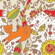 Floral seamless ethnic pattern with cat fish leaves