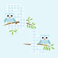 Alphabet for baby boy with owl vector letters B