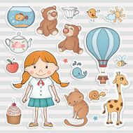 Little girl and cute animals Vector collection N2