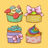 Cute hand drawn set of colorful cupcakes