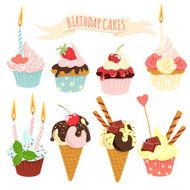 Festive birthday cakes and ice-cream set