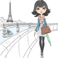 Vector beautiful fashion girl in Paris N3