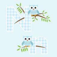 Alphabet for baby boy with owl vector letters N