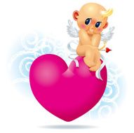 Cute shy sitting heart cupid