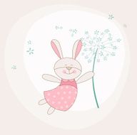 Baby Shower or Arrival Card - Bunny with Flower N2