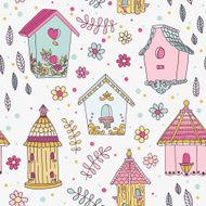 Cute Bird House Background - Seamless Pattern N2