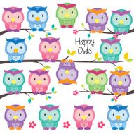 colorful owls set