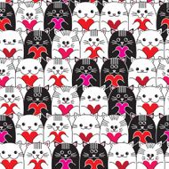 Cats with hearts in hands seamless vector pattern N4