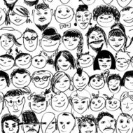 Seamless pattern of smiling crowd people N2