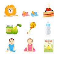 Isolated Baby (newborn) cake toy bottle boy girl (Twin) Vector