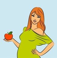 Beautiful pregnant woman with apple Vector N2