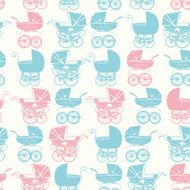 Seamless pattern with vintage buggy on light background N2