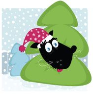 Funny dog inside christmas tree