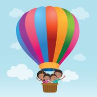 Family riding a hot air balloon