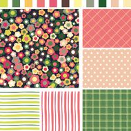 Floral Seamless background Check Strip Dot pattern N2