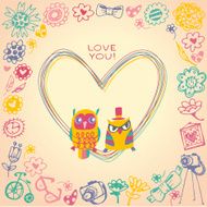 Heart frame Owls cute gift card and sample text