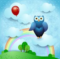 Owl and countryside fantasy illustration